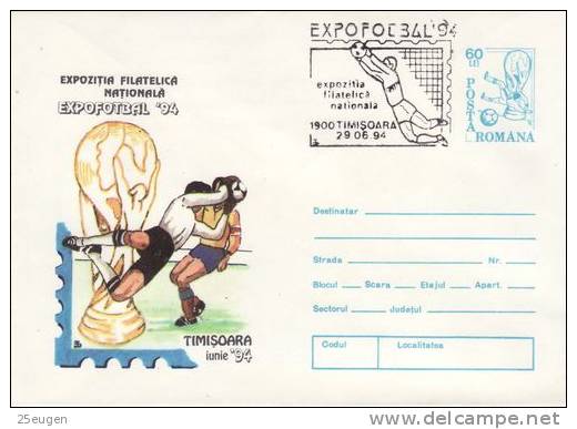 ROMANIA 1994 EXPOFOTBAL TIMISOARA POSTAL STATIONERY WITH POSTMARK - 1994 – USA