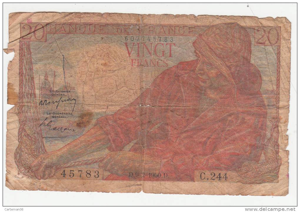 Billet - 20 Francs Pêcheur - Date D.9.2.1950.D N° C.244 - 45783 - 20 F 1942-1950 ''Pêcheur''