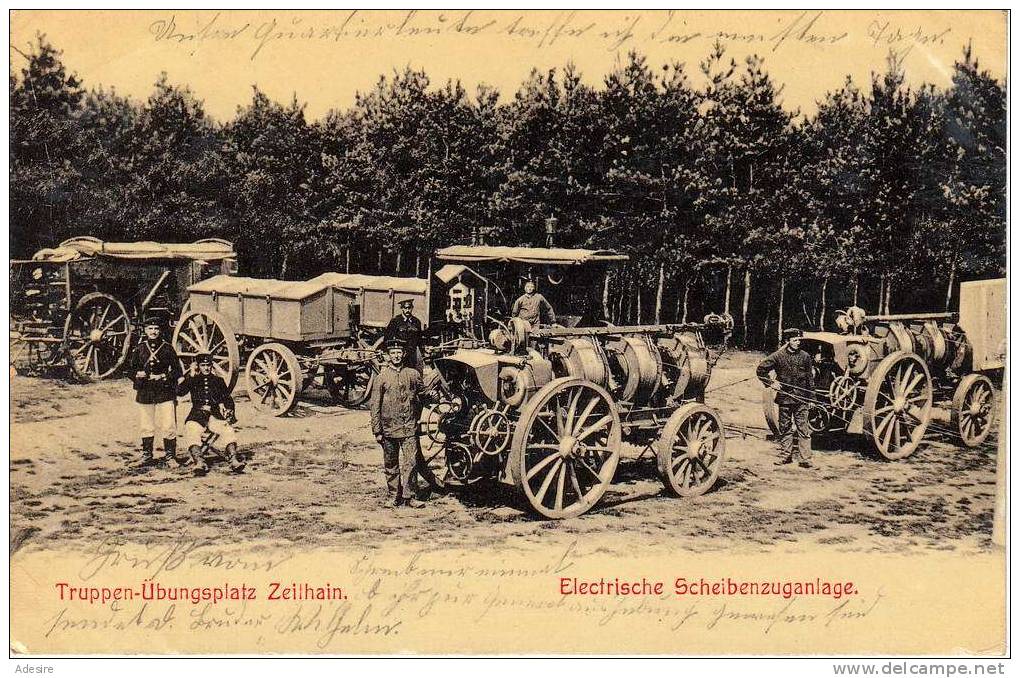 1906, Truppen-Übungsplatz ZEITHAIN, Elektrische Scheibenzuganlage, Gel.1906, Gute Erhaltung - Manöver