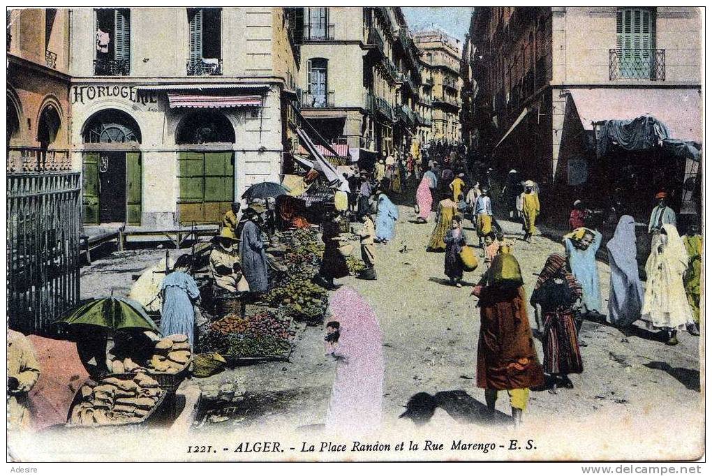 1912, ALGER, La Place Randon Et La Rue Marengo, Gel.1912 - Szenen