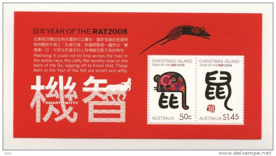 Mint S/S Year Of The Rat 2008  From Australia Christmas Island - Roedores