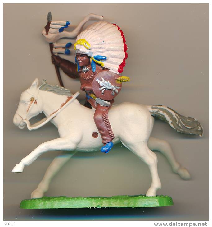 Figurine BRITAINS (Angleterre) : Indien à Cheval, Coiffe, Costume De Guerre, Far-West - Autres & Non Classés