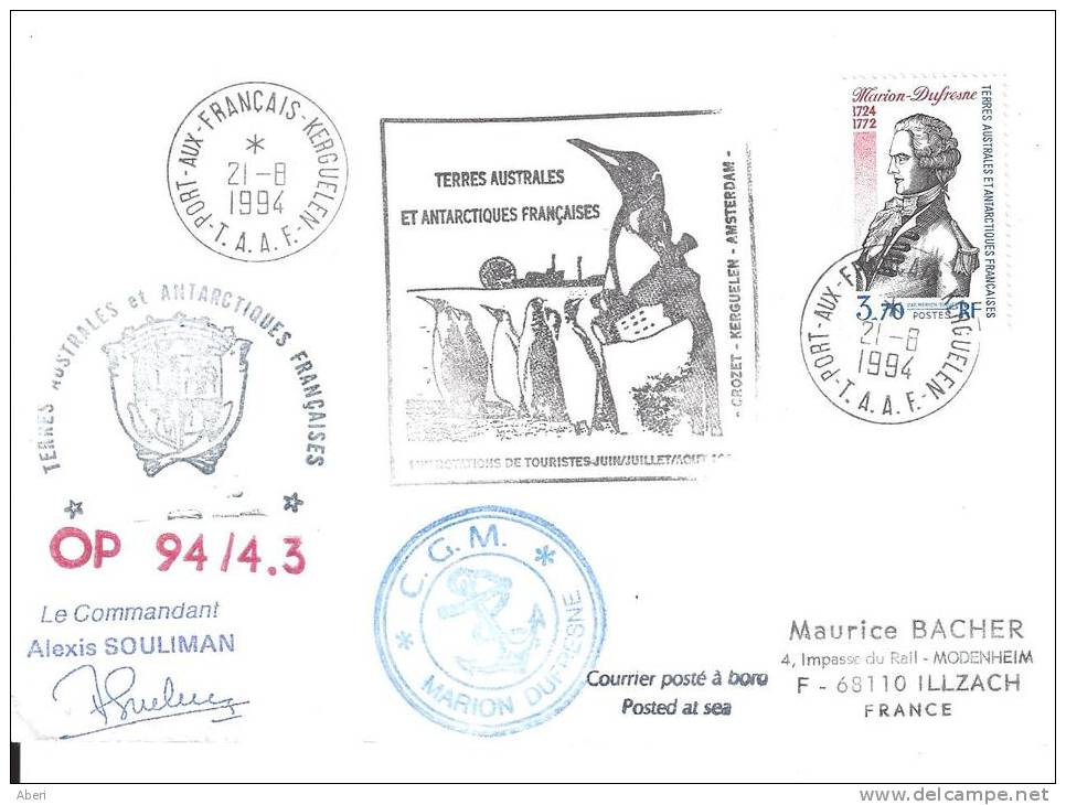 8302  MARION DUFRESNE - OP 94-4.3 - KERGUELEN - 1ére Rotation De Touristes - Storia Postale