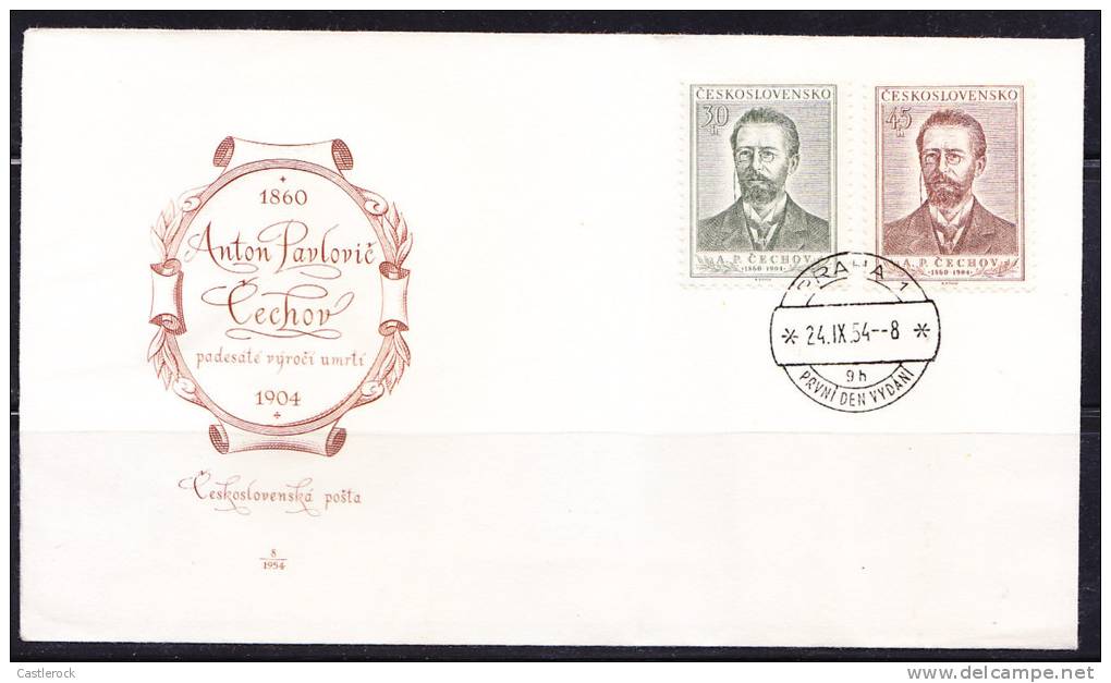 T)1954,CZECHOSLOVAKIA,50th ANNIV.OF THE DEATH OF CHEKHOV,WRITER,FDC,ENGRAVED - FDC