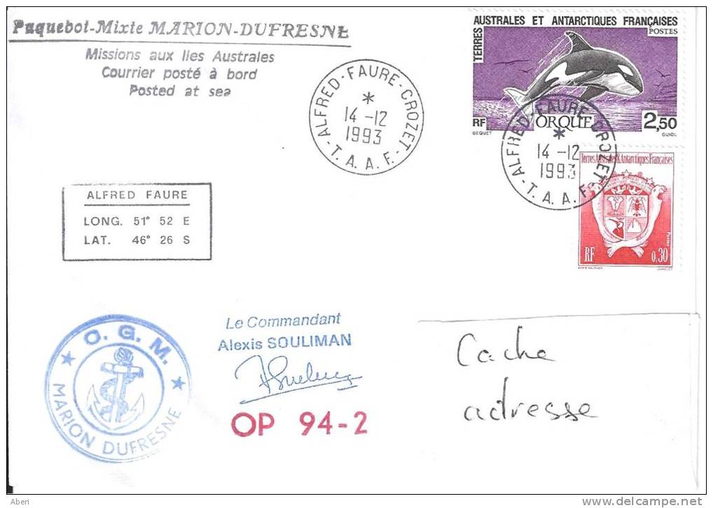 8310  MARION DUFRESNE - OP 94-2 - CROZET - 14-12-1993 - Covers & Documents