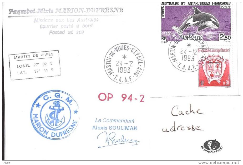 8313  MARION DUFRESNE - OP 94-2 - St PAUL&AMSTERDAM - Storia Postale