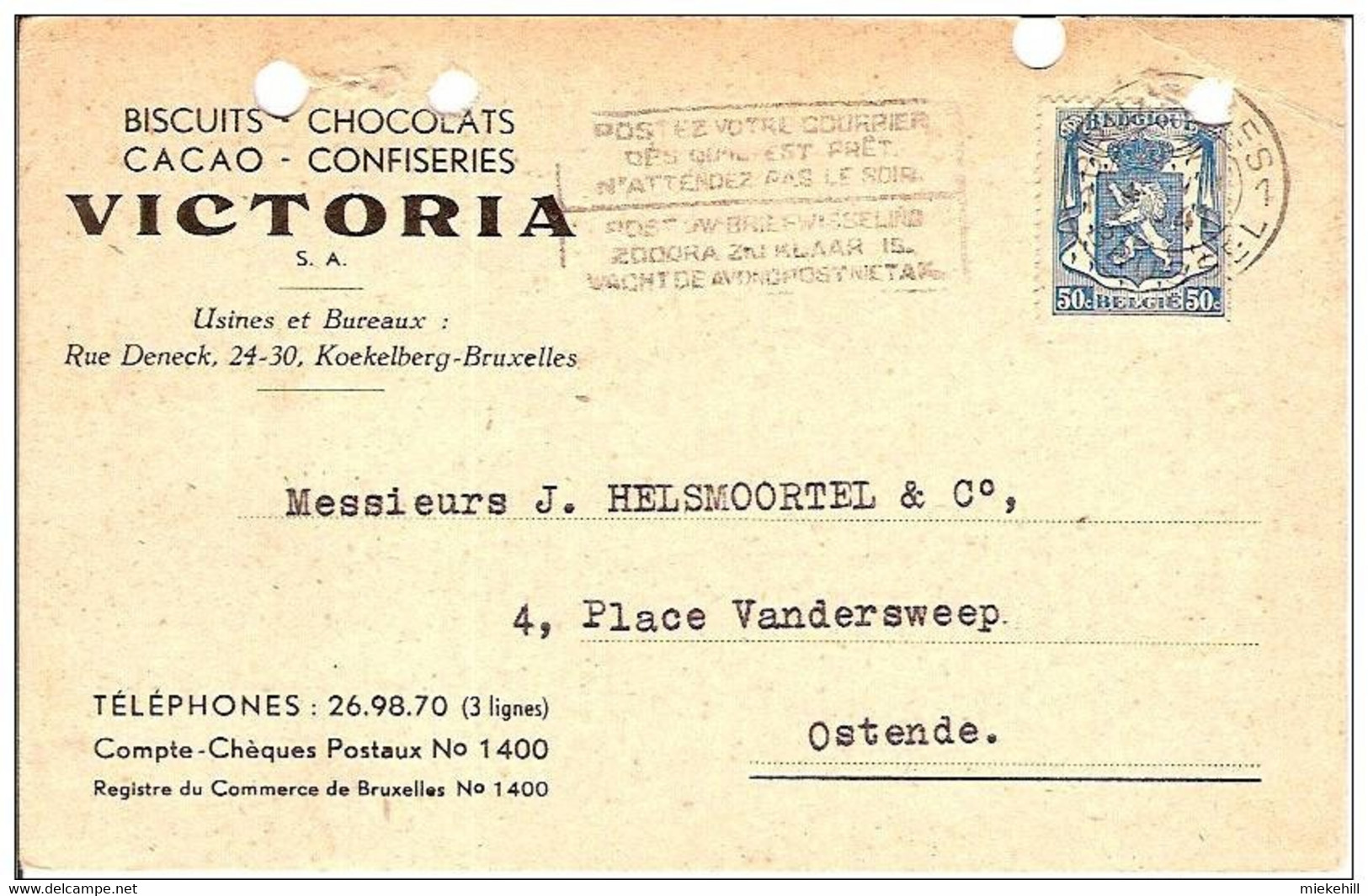 KOEKELBERG-RUE DENECK-BISCUITS-CHOCOLAT VICTORIA-ravitaillement Canin Guerre 1940 - Koekelberg