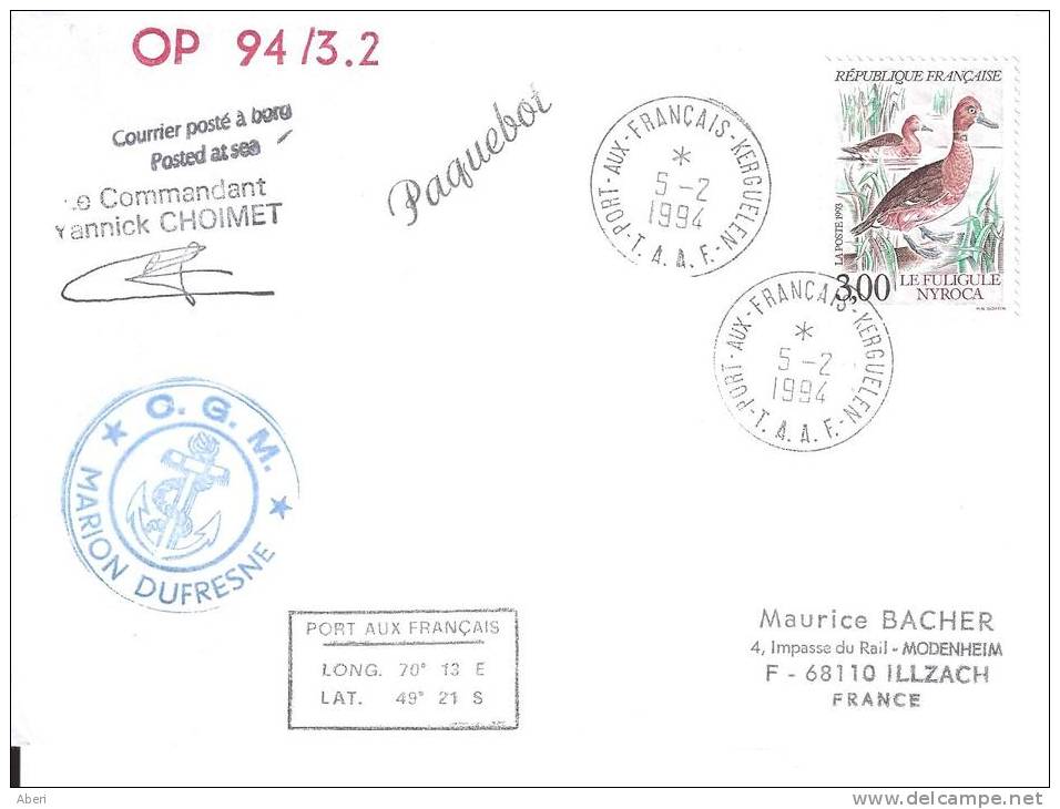 8318  MARION DUFRESNE - OP 94-3.2 - KERGUELEN - 5-2-1994  - PAQUEBOT - Storia Postale