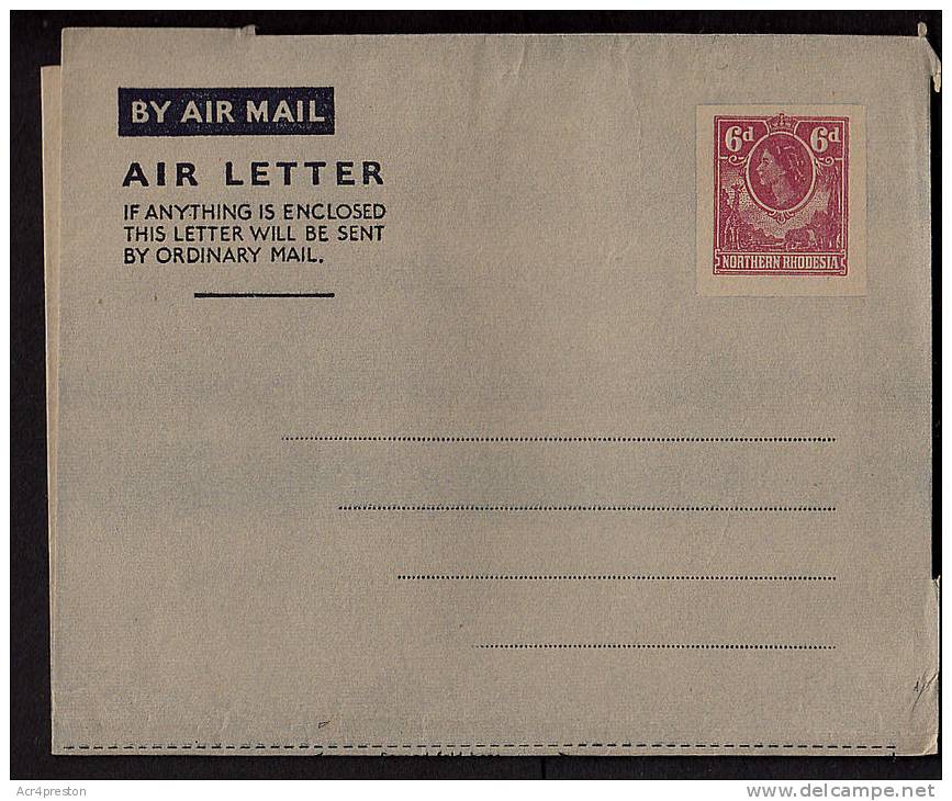 Cov527 Northern Rhodesia QE2 Air Letter, Aerogramme, Unused - Rhodésie Du Nord (...-1963)