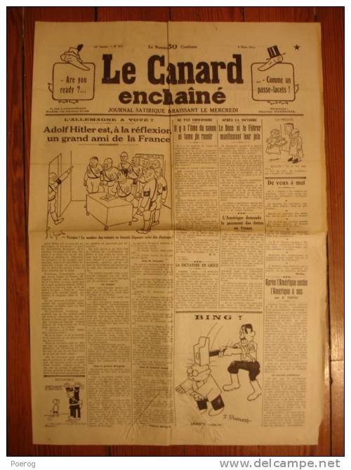 LE CANARD ENCHAINE N° 871 Du 8 MARS 1933 - HENRI GUILAC - POL FERJAC - PRUVOST - MONIER - Other & Unclassified