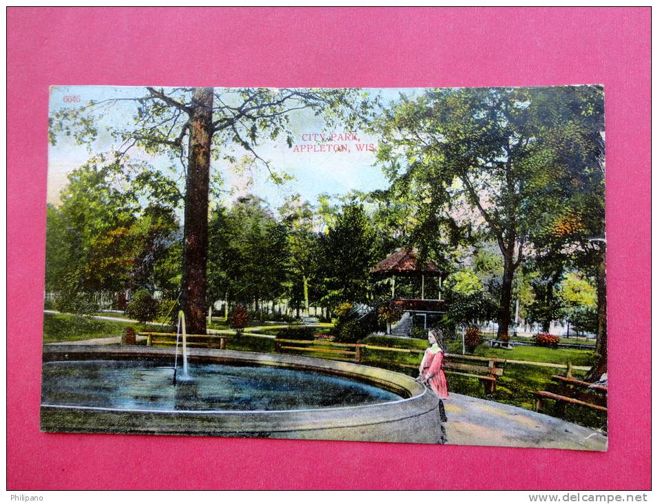 Wisconsin > Appleton   City Park Girl By Fountain 1910 Cancel-- -   --  Ref 534 - Appleton