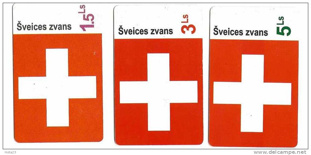 Latvia Prepaid Card Sveices Zvans  --  Helvetia - Set 1,5 ;3; 5 Ls " Red Cros " - Letland
