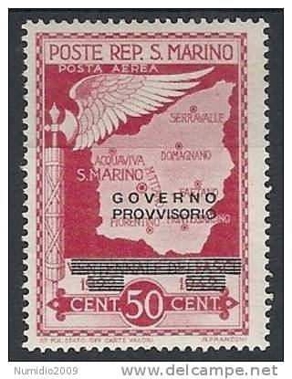 1943 SAN MARINO POSTA AEREA GOVERNO PROVVISORIO 50 CENT MH * - RR10500 - Luftpost