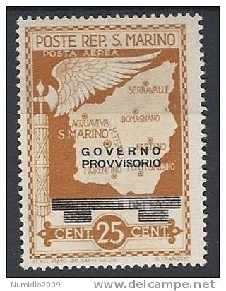 1943 SAN MARINO POSTA AEREA GOVERNO PROVVISORIO 25 CENT MH * - RR10500 - Luftpost