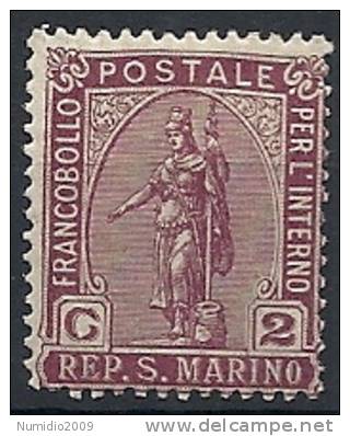 1899 SAN MARINO STATUA DELLA LIBERTA' 2 CENT MNH ** - RR10503 - Neufs