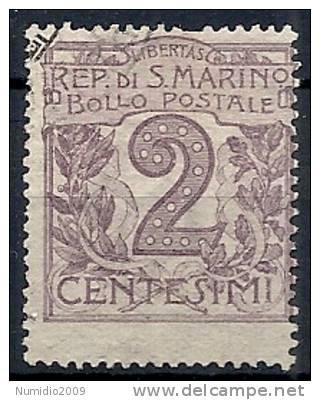 1903 SAN MARINO USATO CIFRA 2 CENT - RR10503 - Oblitérés