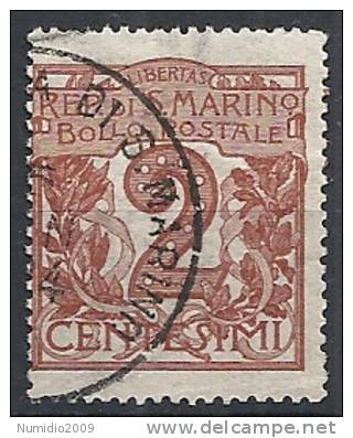 1921-23 SAN MARINO USATO CIFRA 2 CENT - RR10505 - Oblitérés