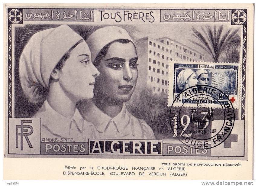 ALGERIE - CARTE MAXIMUM CROIX ROUGE 30-10-1954. - Cartes-maximum