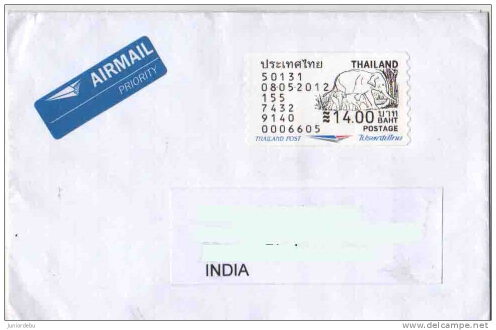 Thailand -  2012 -  ELEPHANT ATM Lettre On Cover To India. - Thailand