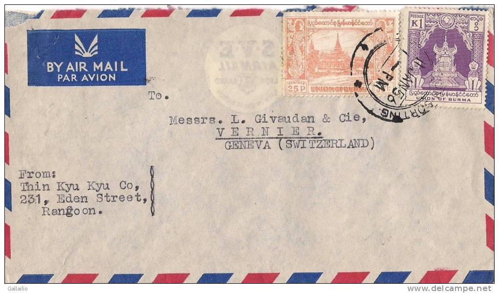 BURMA LETTRE PAR AVION  DE 1956 - Myanmar (Birma 1948-...)