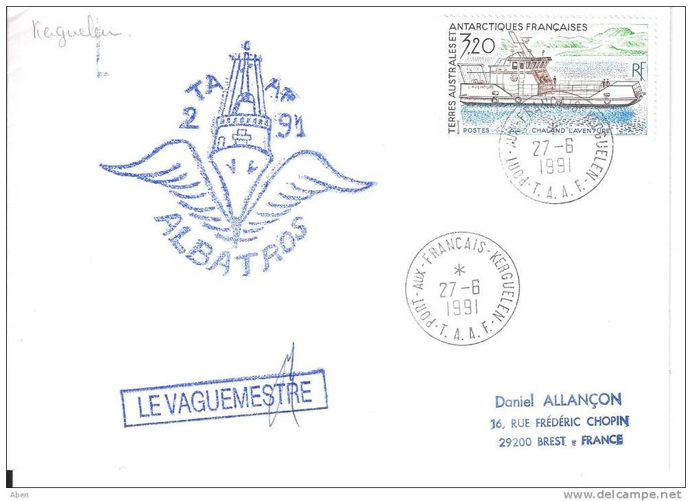 8329  L'ALBATROS PATOUILLE 2-91 Au KERGUELEN - 27-6-1991 - Lettres & Documents