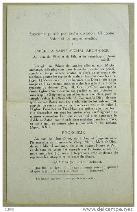 1922 Exorcisme Contre Satan Et Anges Révoltés Prière à St Michel Archange 20.5x13cm 2feuilles Imp Presse Catho Narbonne - Documents Historiques