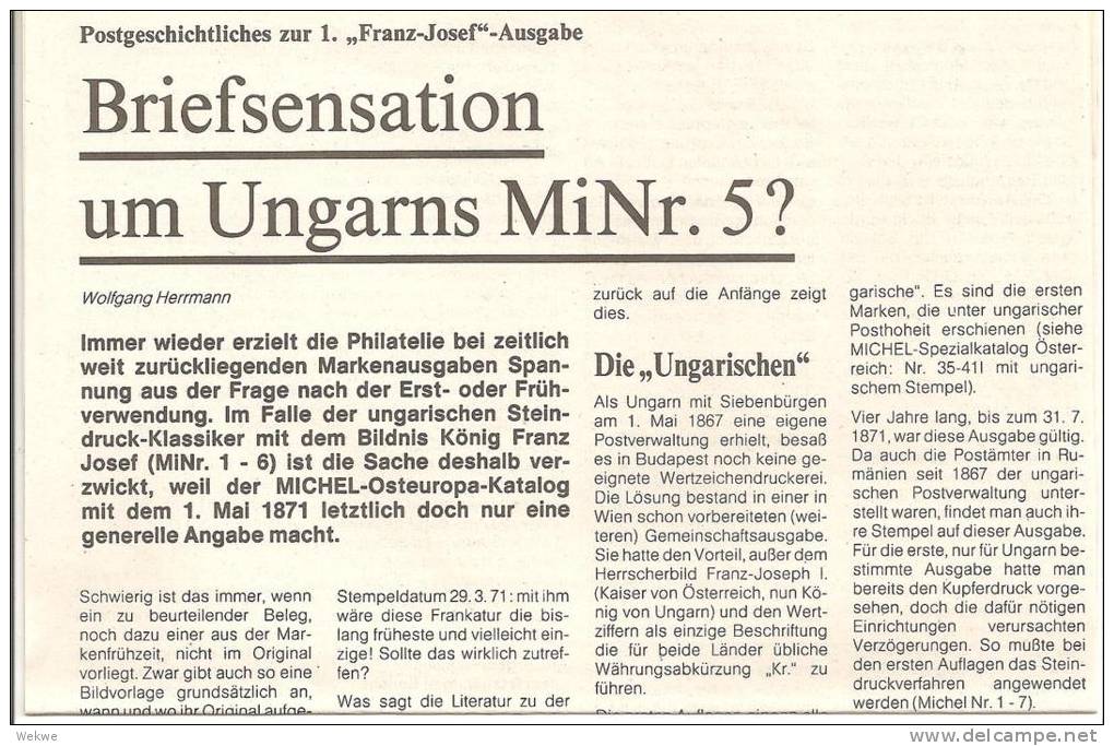 Ungarn / Michel Nr. 1 - 6, Fruehdaten, Verwendungsgebiete, Mischfrankaturen Etc - Filatelie En Postgeschiedenis