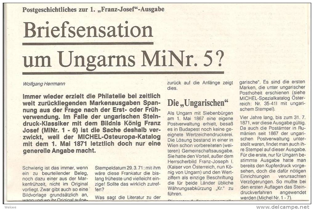 Ungarn / Michel Nr. 1 - 6, Fruehdaten, Verwendungsgebiete, Mischfrankaturen Etc - Philatelie Und Postgeschichte