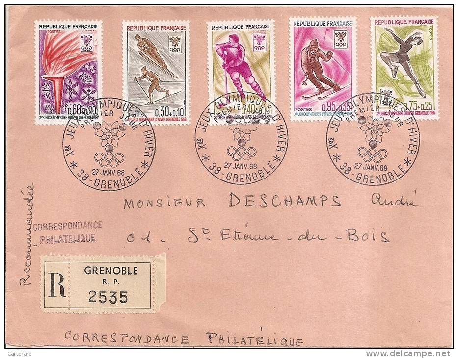 Marcophilie Lettre  Jeux Olympiques Jo Grenoble 1968 Recommandé Vignette - 1961-....