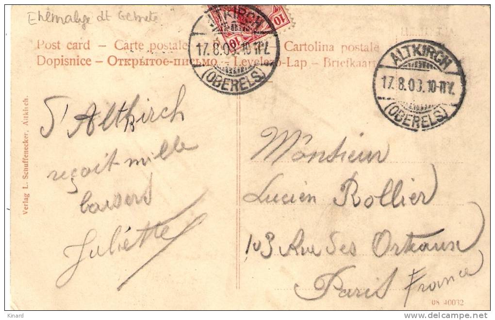 CPA .  ALTKIRCH..... Circulé 1903..  ZUG..  BE... - Boehmen Und Maehren