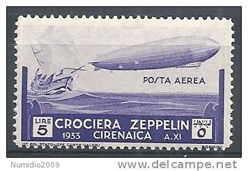 1933 CIRENAICA POSTA AEREA ZEPPELIN 5 LIRE MNH ** - RR10535 - Cirenaica