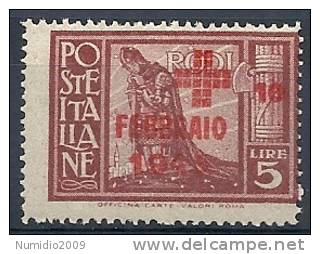 1945 EGEO OCCUPAZIONE TEDESCA PRO CROCE ROSSA 5 LIRE MNH ** - RR10544 - Egeo (Occup. Tedesca)