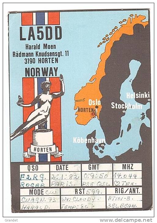 CARTE RADIO QSL - SUEDE - HORTEN - 1982. - Radio Amateur