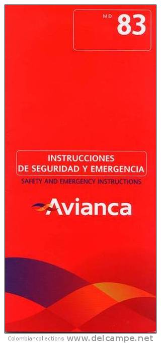 Lote TSA1, Colombia, Avianca, MD 83, Tarjeta De Seguridad, Safety Card - Fichas De Seguridad