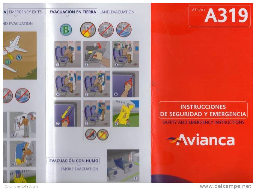 Lote TSA3, Colombia, Avianca, Airbus, A319, Tarjeta De Seguridad, Safety Card - Safety Cards