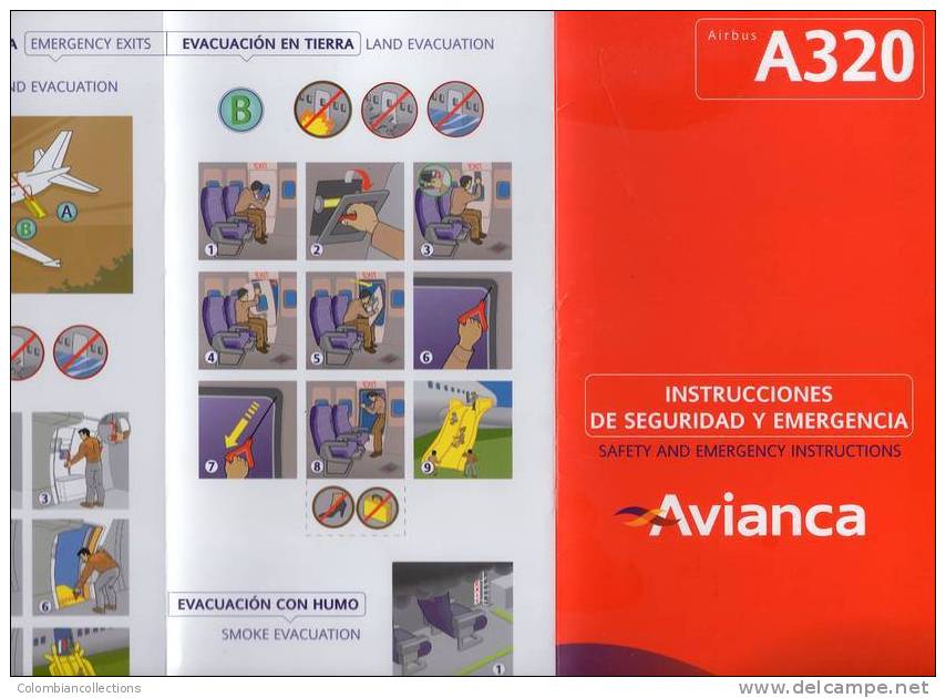 Lote TSA4, Colombia, Avianca, Airbus, A320, Tarjeta De Seguridad, Safety Card - Safety Cards