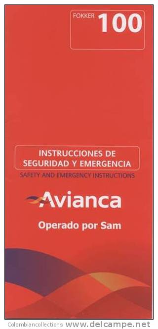 Lote TSA8, Colombia, Avianca, Fokker 100, Tarjeta De Seguridad, Safety Card - Sicherheitsinfos