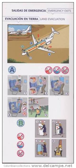 Lote TSA8, Colombia, Avianca, Fokker 100, Tarjeta De Seguridad, Safety Card - Safety Cards
