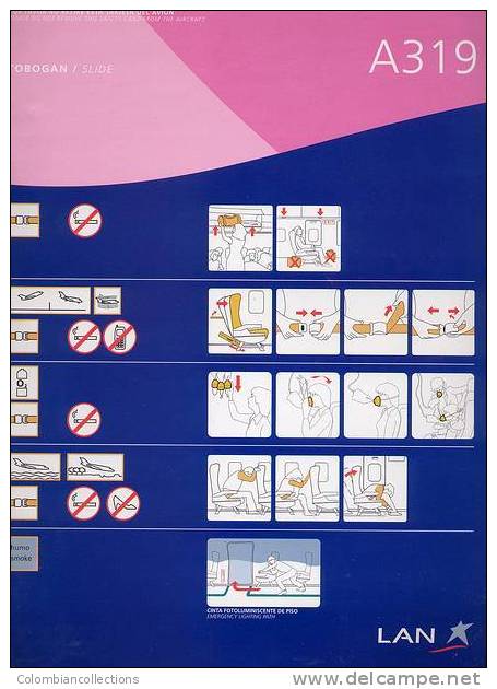 Lote TSA11, Colombia, LAN, A 319, Tarjeta De Seguridad, Safety Card, Mas Grande - Sicherheitsinfos