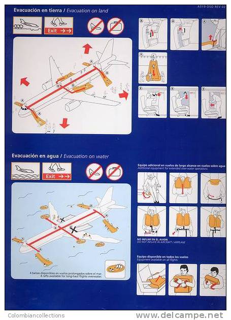 Lote TSA11, Colombia, LAN, A 319, Tarjeta De Seguridad, Safety Card, Mas Grande - Fichas De Seguridad