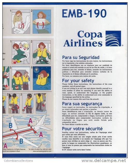 Lote TSA22, Panama, Copa Airlaines, EMB-190, Tarjeta De Seguridad, Safety Card - Safety Cards
