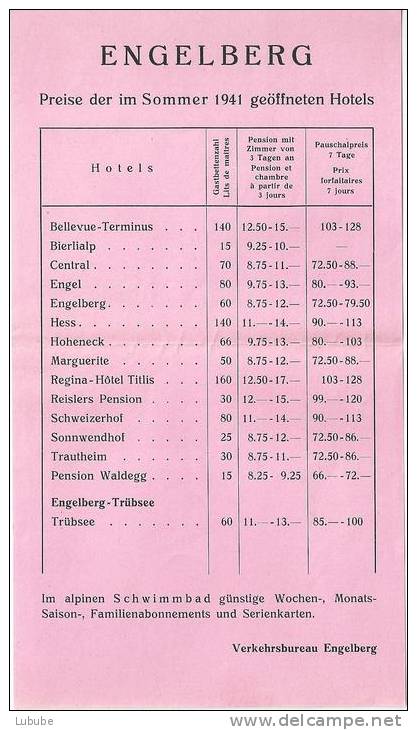 Faltblatt  "Engelberg"         1941 - Tourism