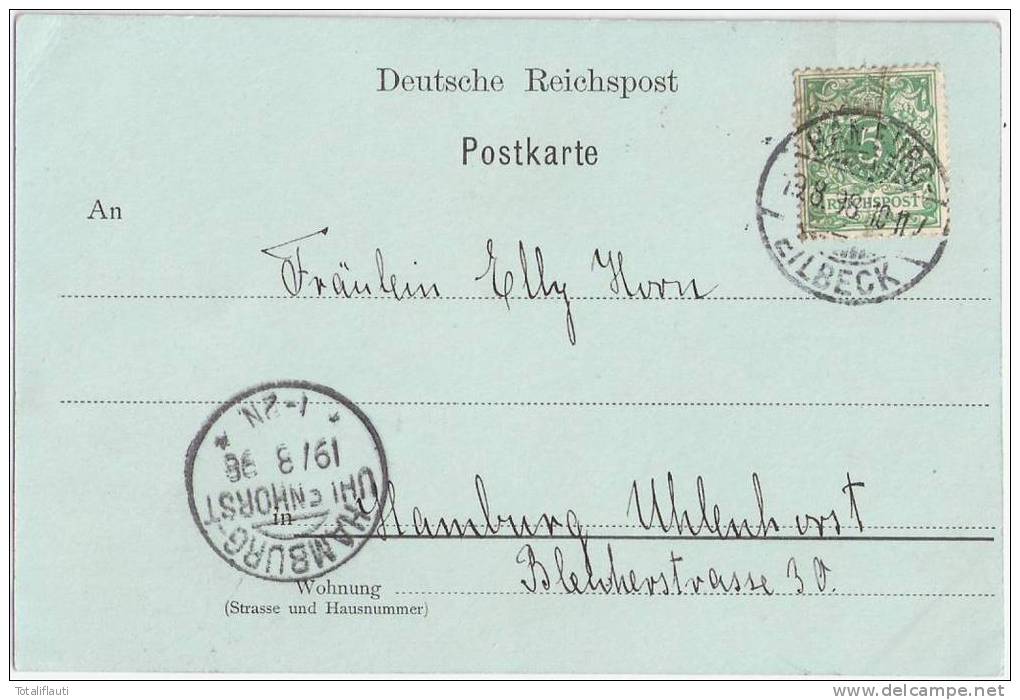 Hamburg Wandsbeck Marktplatz Mondschein Karte Belebt 18.9.1898 Gelaufen - Wandsbek