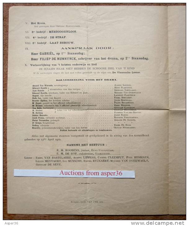 Programma Toneelbond "Zachtjes Voorwaarts" Schoolstrijd, Zaal Sociale Werken, Gent 1912 - Collezioni