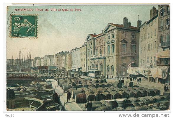 Marseille Hotel De Ville Et Quai Du Port Tram Tonneaux Vin  Edit Dock Cartes Post. - Vieux Port, Saint Victor, Le Panier