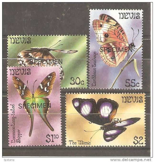 Nevis 1983 Butterfly Series II Set (4) MNH Overprinted Specimen - St.Kitts En Nevis ( 1983-...)