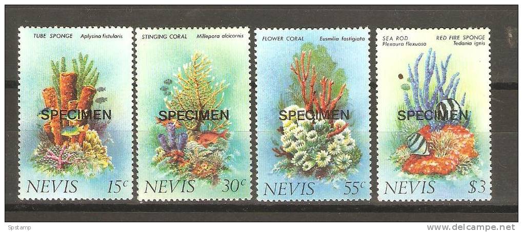 Nevis 1983  Marine Life - Coral Forms Set (4) MNH Overprinted Specimen - St.Kitts En Nevis ( 1983-...)