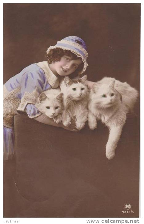 Cpa-fantaisie-chat-vintage-postcard- Enfant-cat - Chats