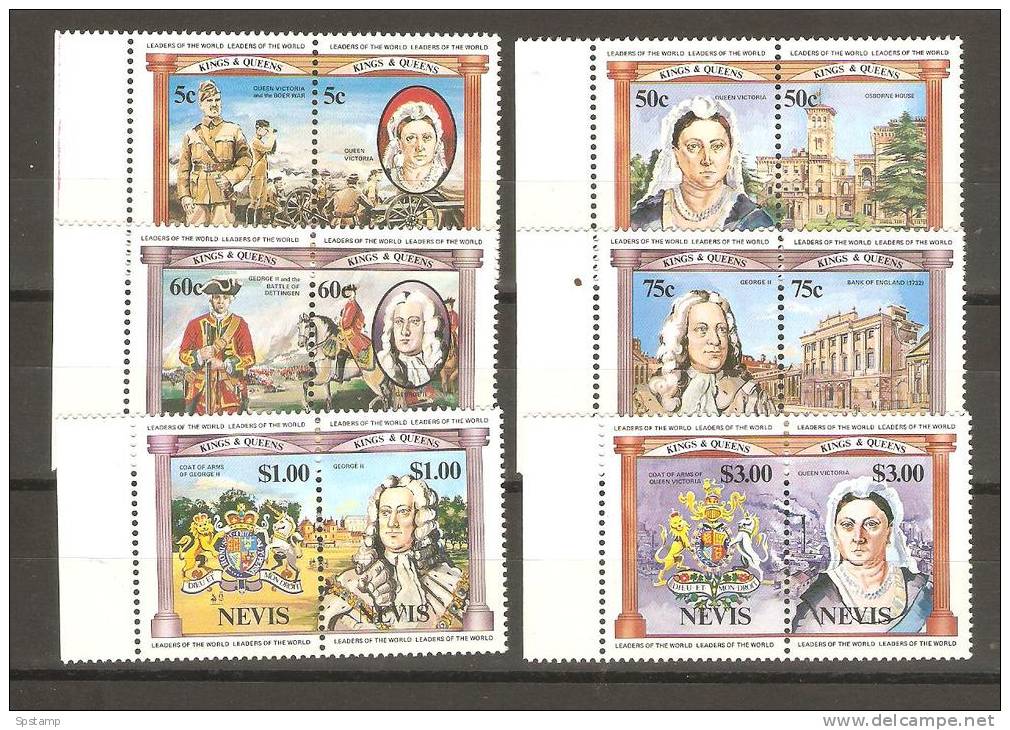 Nevis 1983 Kings & Queens  Leaders Of The World Part Set (6 Pairs) MNH - St.Kitts And Nevis ( 1983-...)