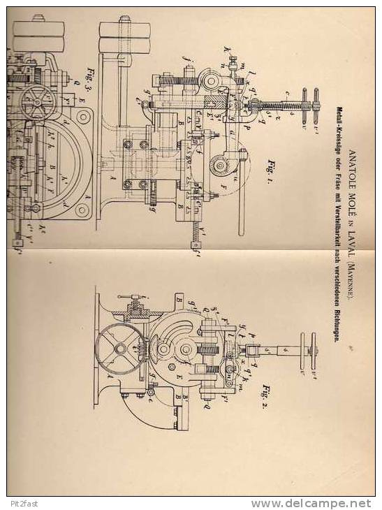 Original Patentschrift - A. Molé à Laval , Mayenne , 1894 , Scie Circulaire , Fraiseuse !!! - Machines